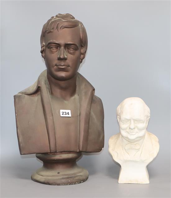 A plaster bust of Churchill and another bust tallest 50cm